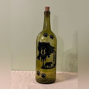 Decorated Wine Bottles, Bear Scene, Home Decor, Gifts, Wine Bottles